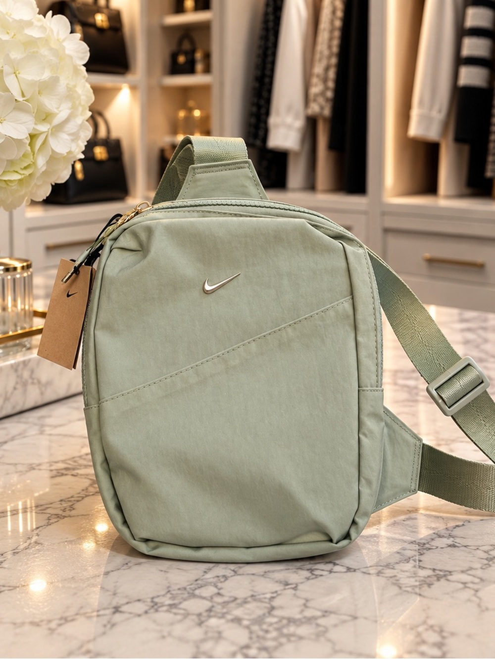 Nike Aura Crossbody Bag (5L) in the Steam colorway
